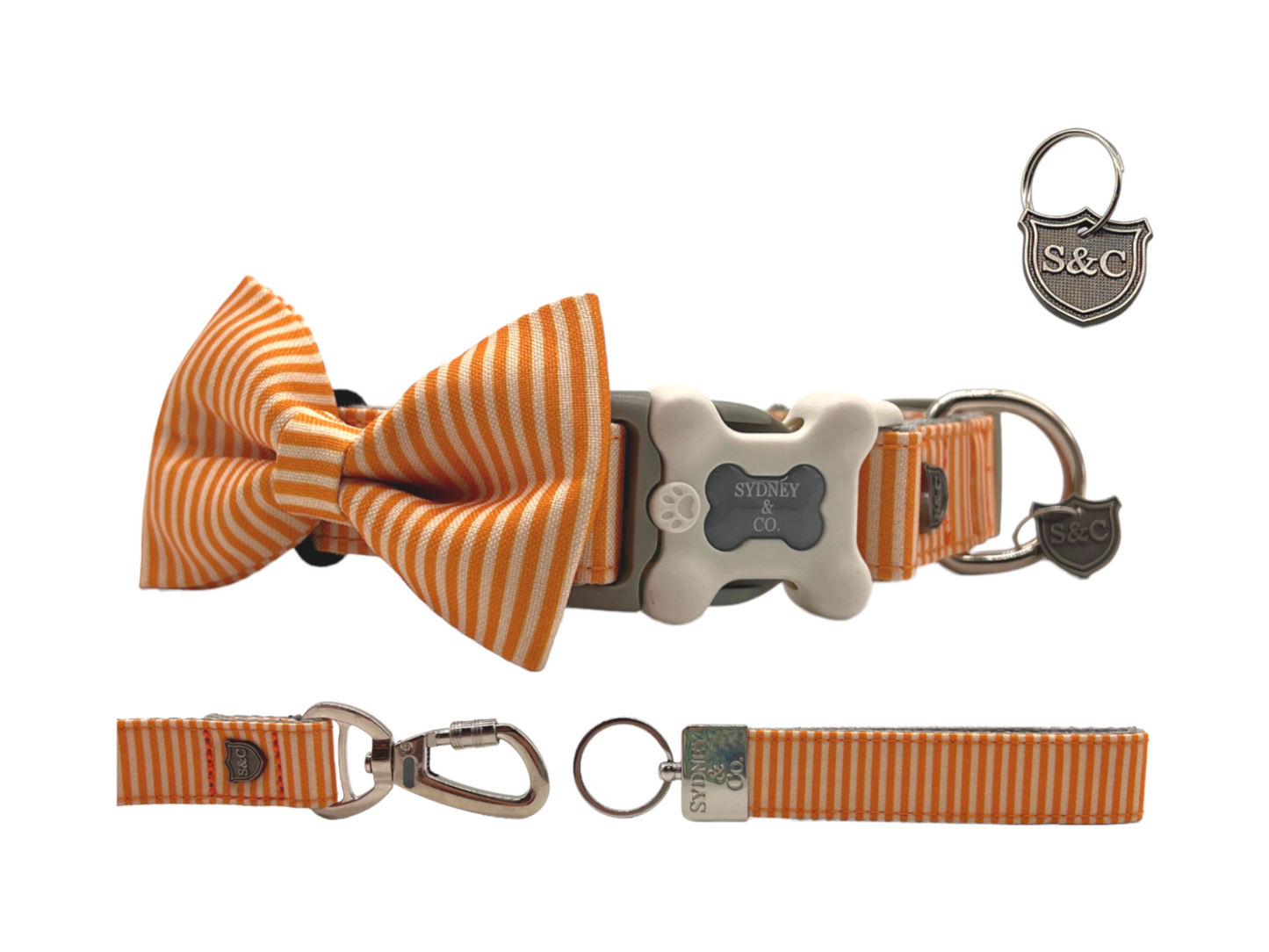 Apricot Stripe Designer Collar, Leash & Bowtie Set