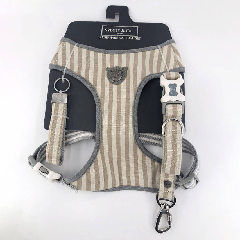 Camel Stripe Herringbone Premium Dog Harness, Leash & Keyring Set