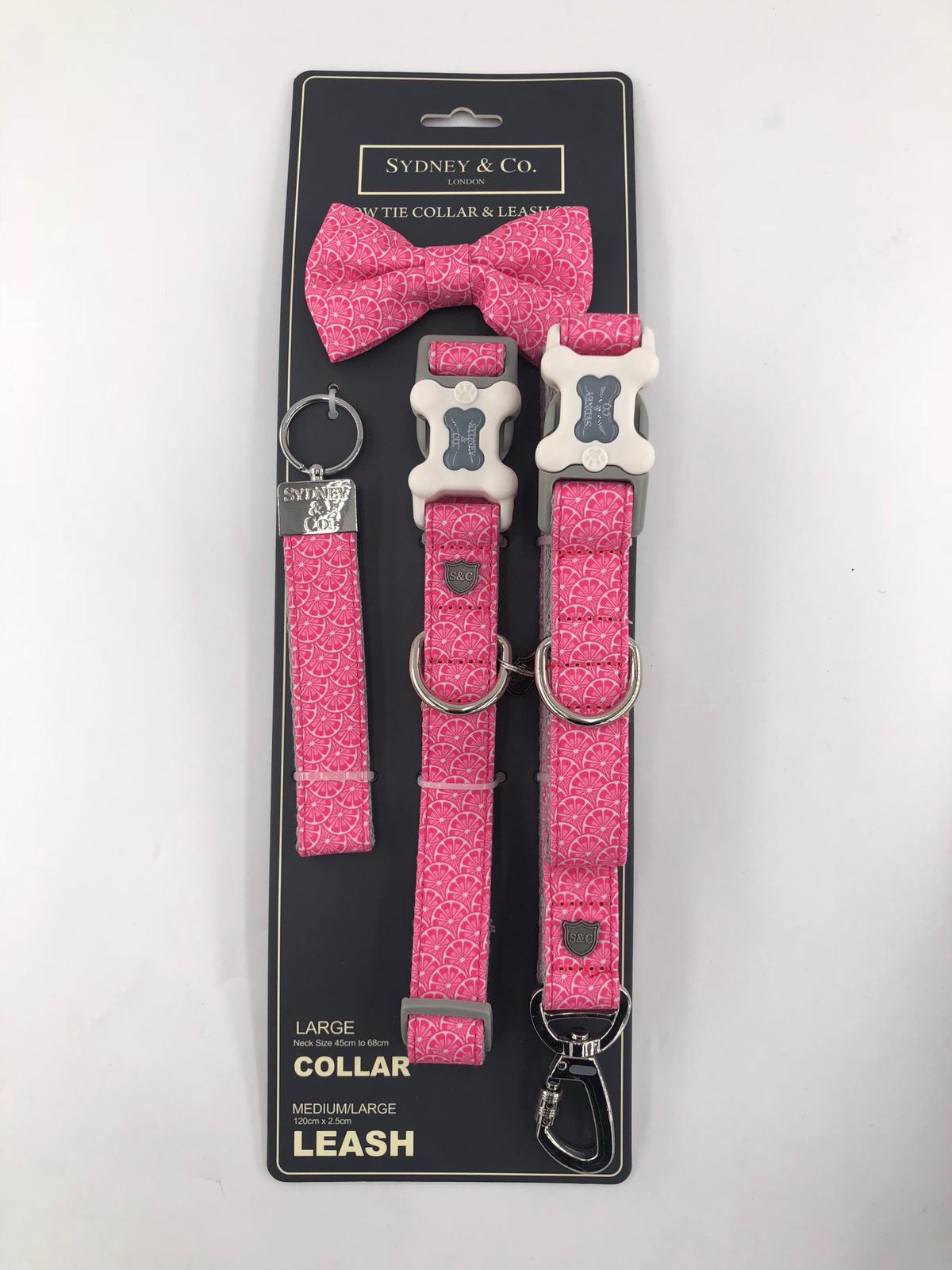 Pink Grapefruit Designer Collar, Leash & Bowtie Set