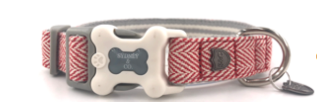 Red Herringbone Premium Plastic Buckle Dog Collar