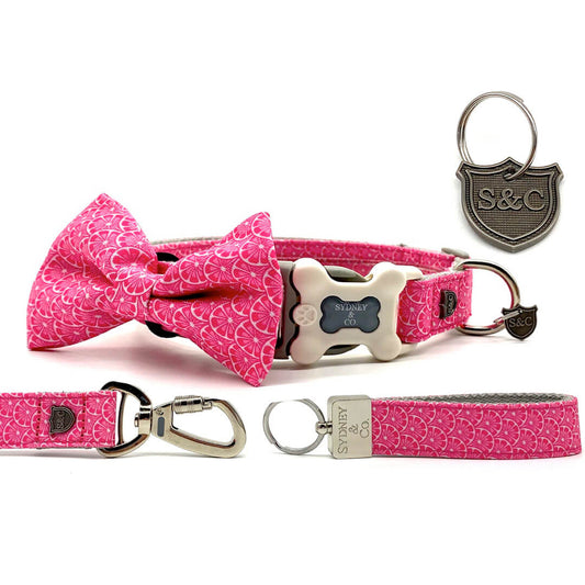 Pink Grapefruit Designer Collar, Leash & Bowtie Set
